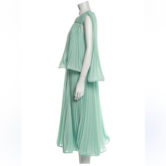 AMUR Arlette Dress in Soft Sage pleated midi sheer trapeze swing Revolve $598 6 - Picture 3 of 16